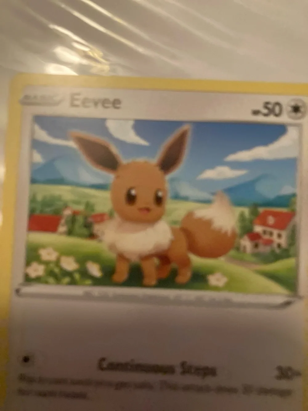 Pokemon Eevee Trading Card Yellow Border Blue Sky Artwork